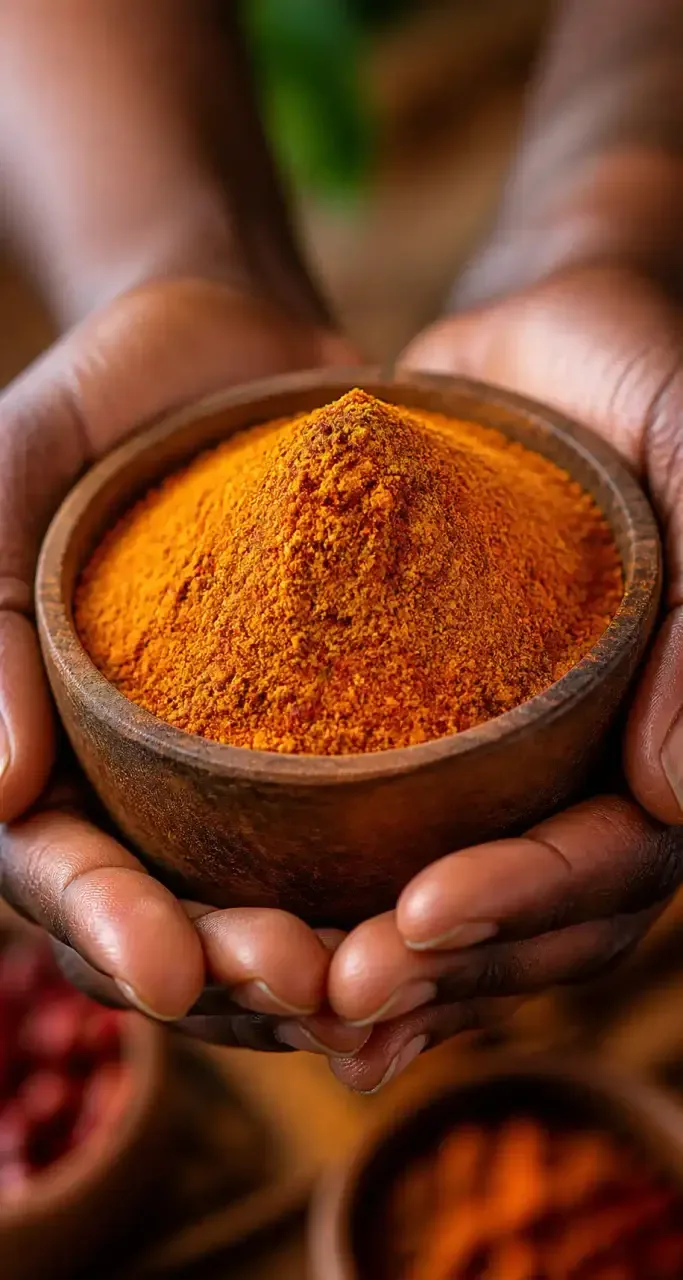 Épices africaines dans un bol en bois