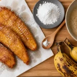 Beignet banane plantain moelleux, sucre glace