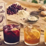 Boissons africaine : bissap, baobab et gingembre en verres