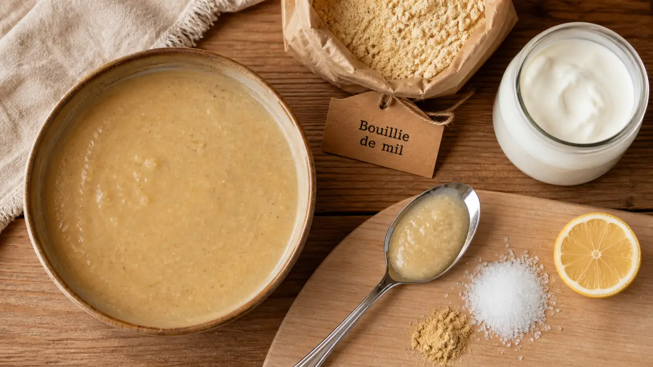 Bouillie de mil chaude, texture onctueuse au bol