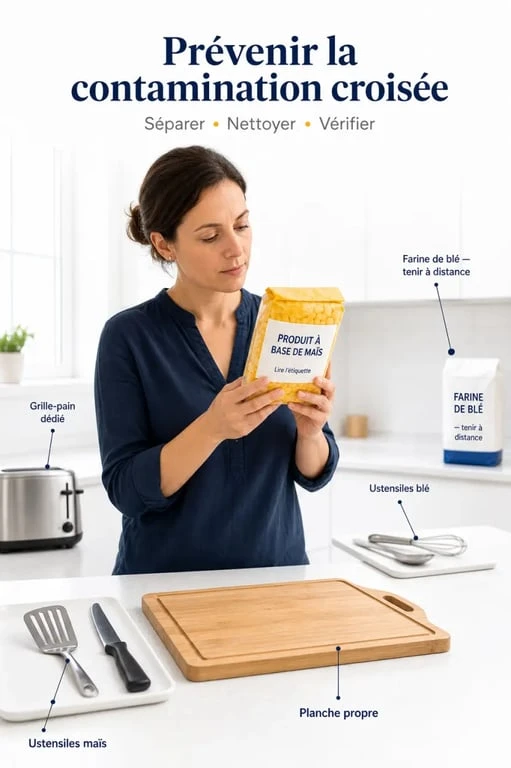 Gluten dans le maïs : gestes pour éviter la contamination croisée et vérifier l’étiquette