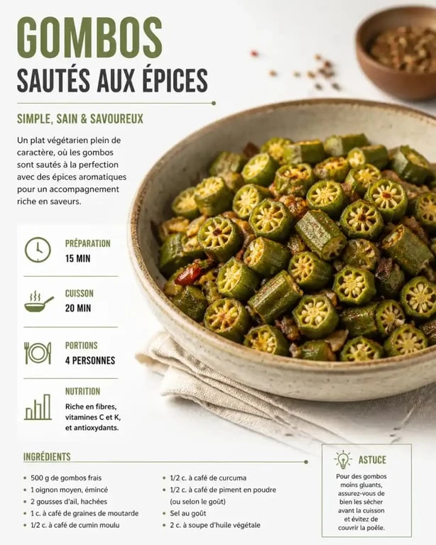 Sauté de gombo aux épices, un plat traditionnel à base de légume africain