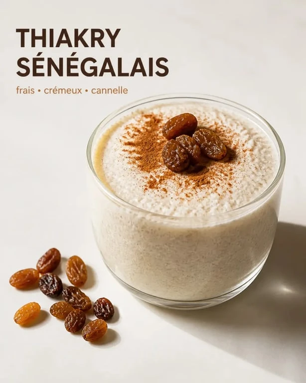 Recette thiakry servie bien fraîche dans un bol, crémeuse et saupoudrée de cannelle