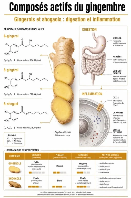 Bienfaits du gingembre confit et composés actifs sur la santé