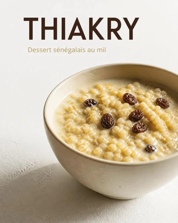 Dessert sénégalais thiakry servi dans un bol, photo culinaire appétissante