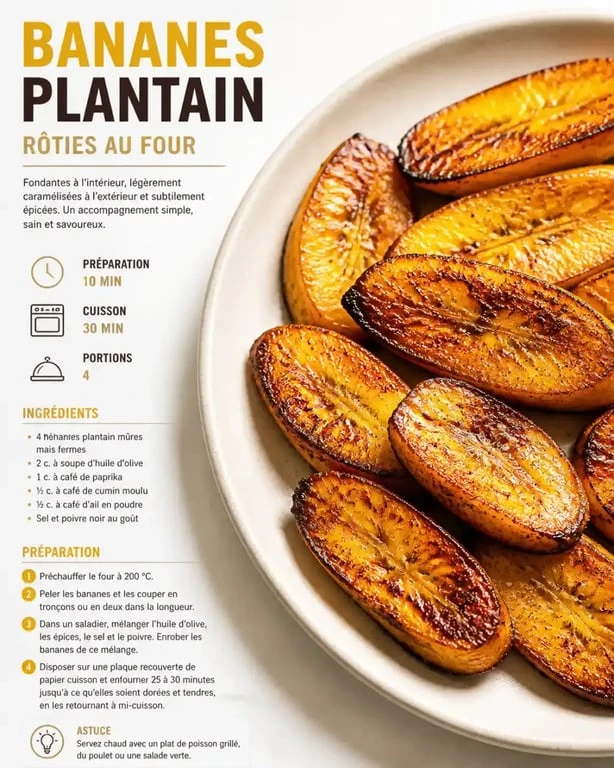 Recette banane plantain rôtie au four dans une assiette