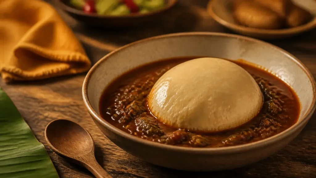 Fufu plat traditionnel : pâte élastique, sauces riches et variantes régionales