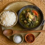 Malagasy cuisine : riz et laoka romazava, romazava aux brèdes et bœuf