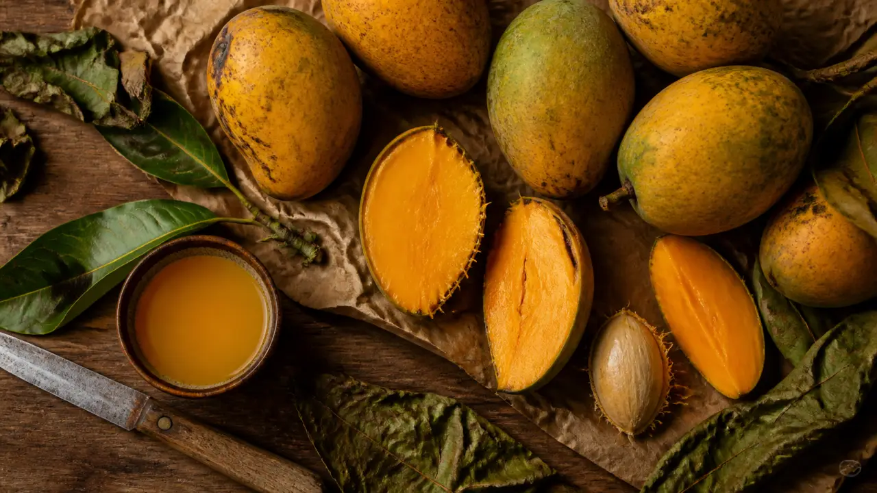 Petite mangue cote d'ivoire, variété locale en saison sèche, chair orangée