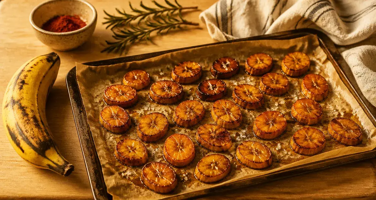 Recette banane plantain rôtie au four, rondelles caramélisées