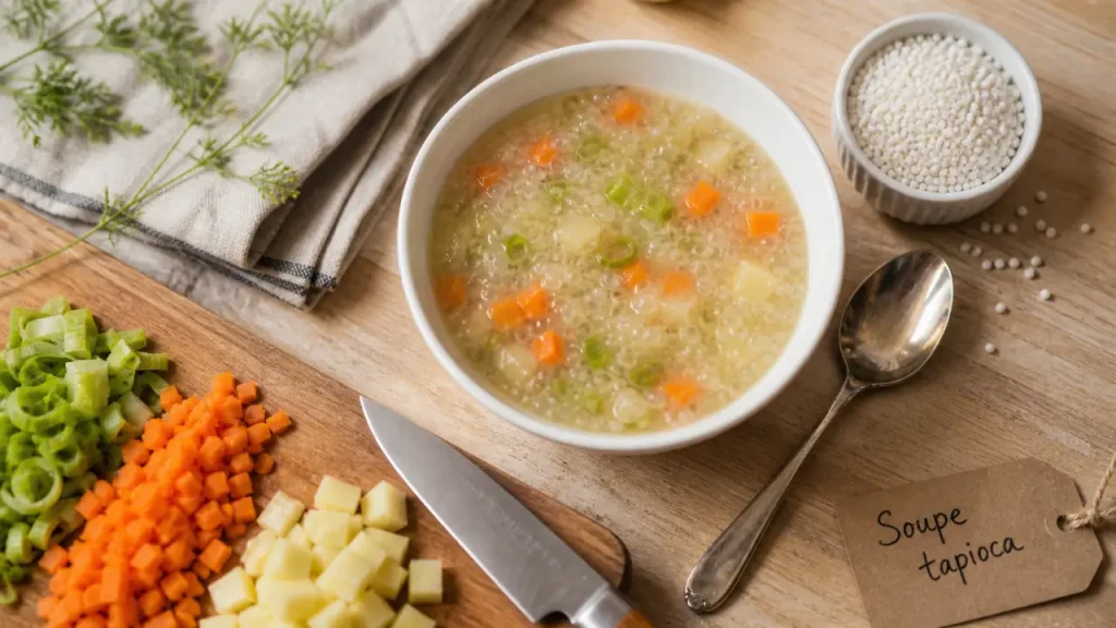 Soupe au tapioca : dosage, cuisson et texture translucide sans grumeaux