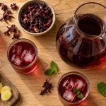 Bissap ingredient : ingrédients pour 1 litre, hibiscus, citron, menthe, gingembre