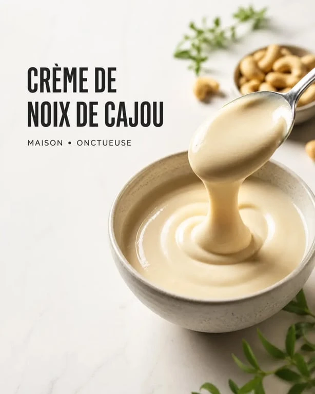 Crème noix de cajou maison dans un bol, texture lisse et onctueuse