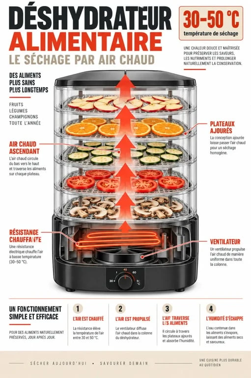 Schéma du fonctionnement d'un déshydrateur alimentaire à basse température
