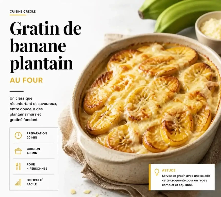 Gratin de banane plantain doré et fondant sorti du four