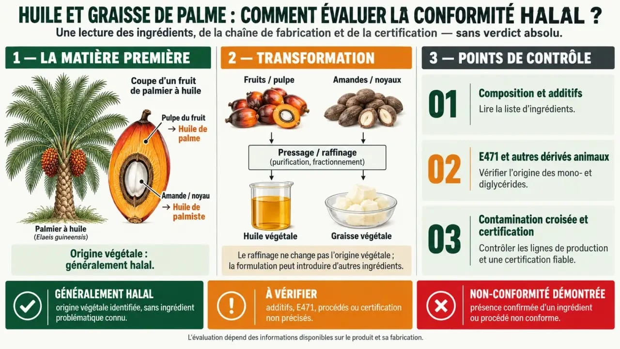 Infographie sur l’huile et la graisse de palme halal ou haram et les points à vérifier