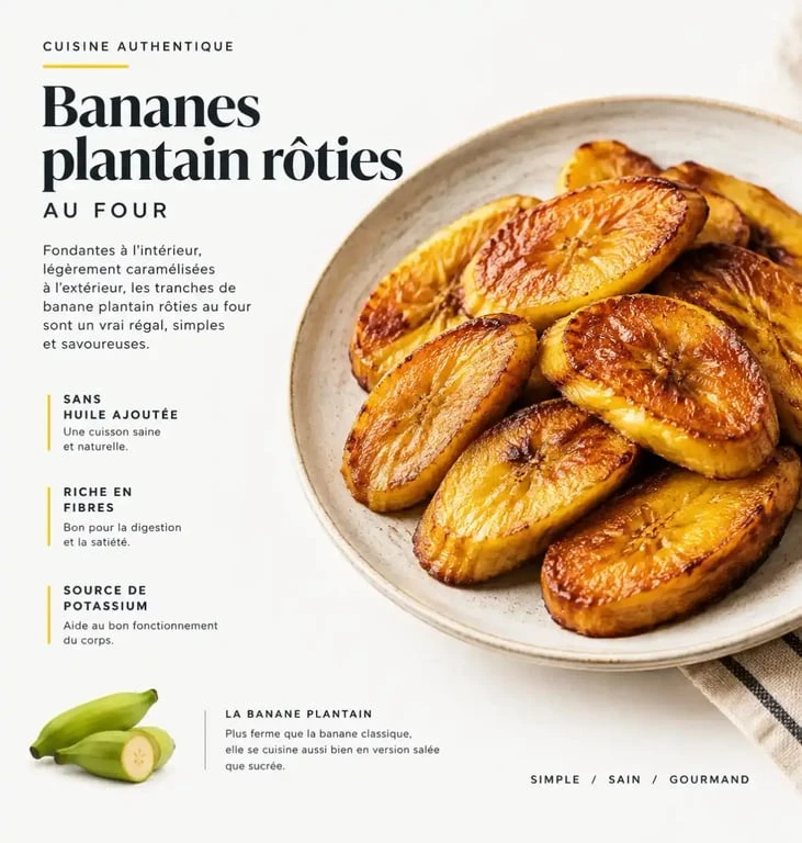 Banane plantain au four dorée et caramélisée dans une assiette