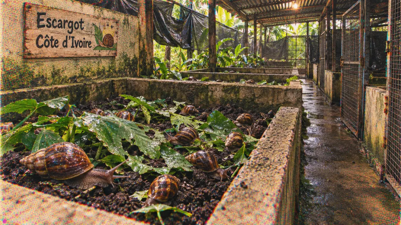Escargot cote d'ivoire en ferme d’élevage, héliciculture en Côte d’Ivoire