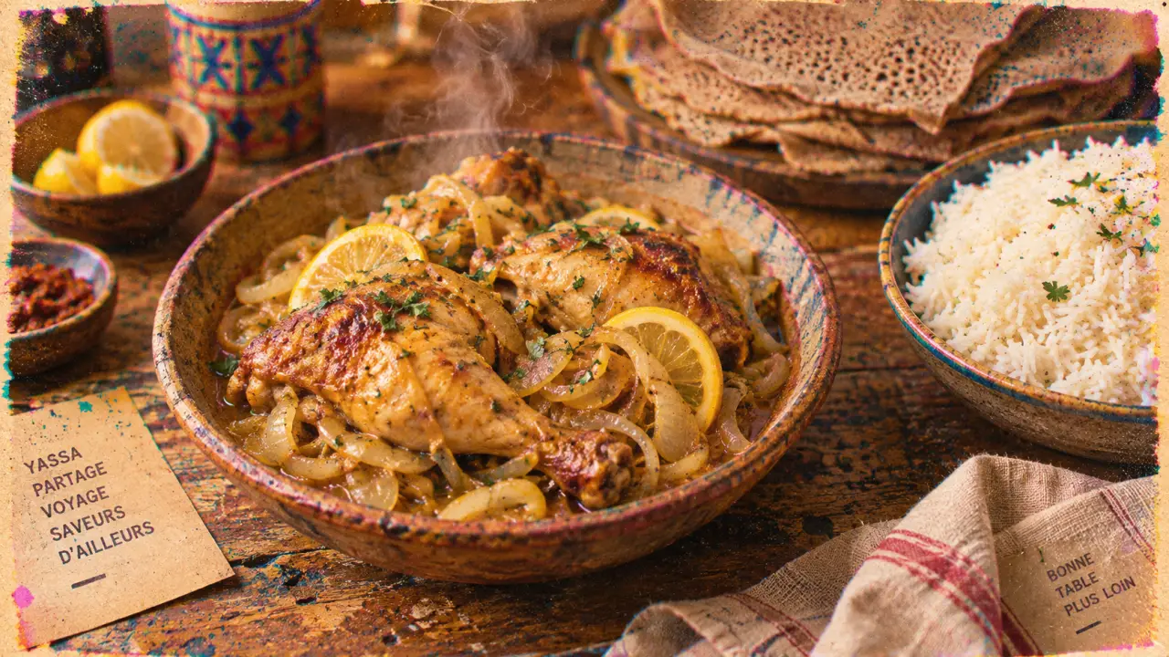 Plats africains : yassa facile au poulet, oignons et riz