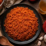 Riz jollof recette : riz rouge bien séparé et sauce réduite