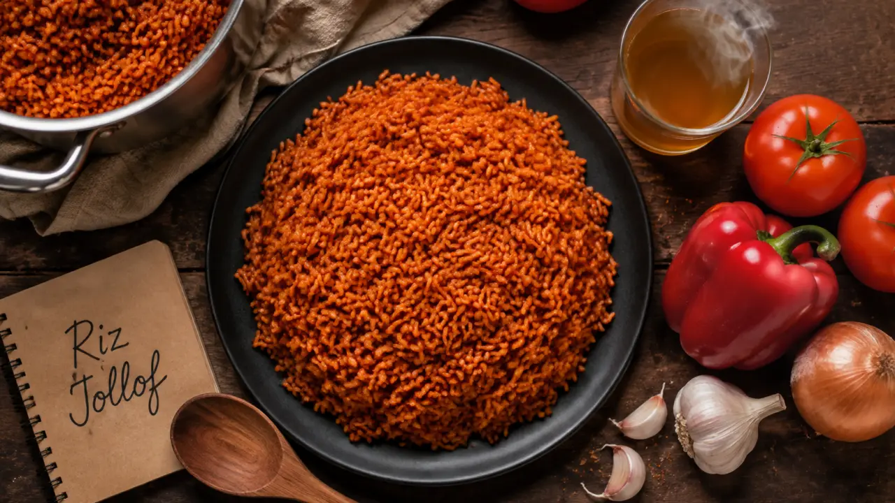 Riz jollof recette : riz rouge bien séparé et sauce réduite