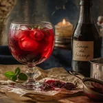 Sirop de bissap maison, verre rubis avec hibiscus et menthe