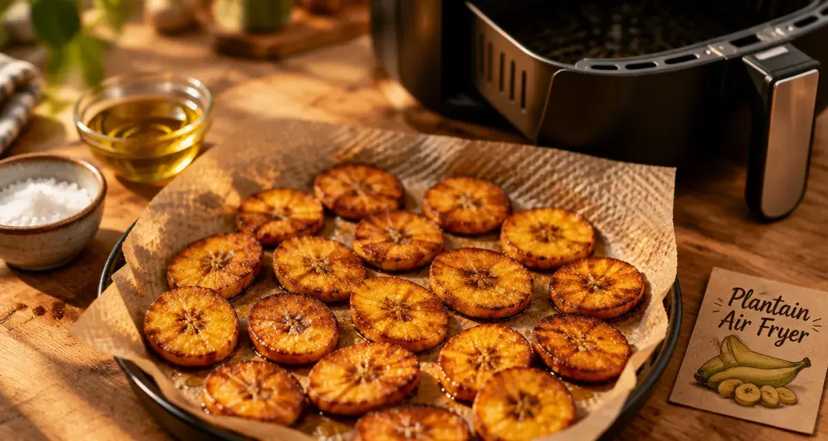 Banane plantain airfryer : tranches dorées à 200 °C en une couche