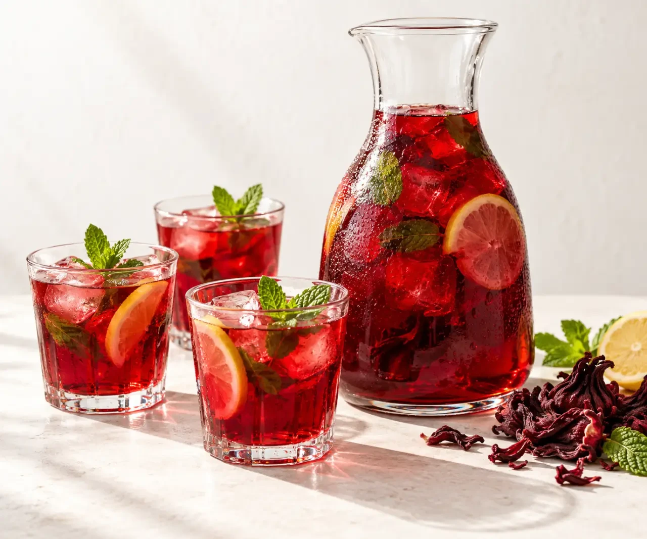Comment faire le bissap : boisson d’hibiscus maison servie fraîche avec menthe et citron