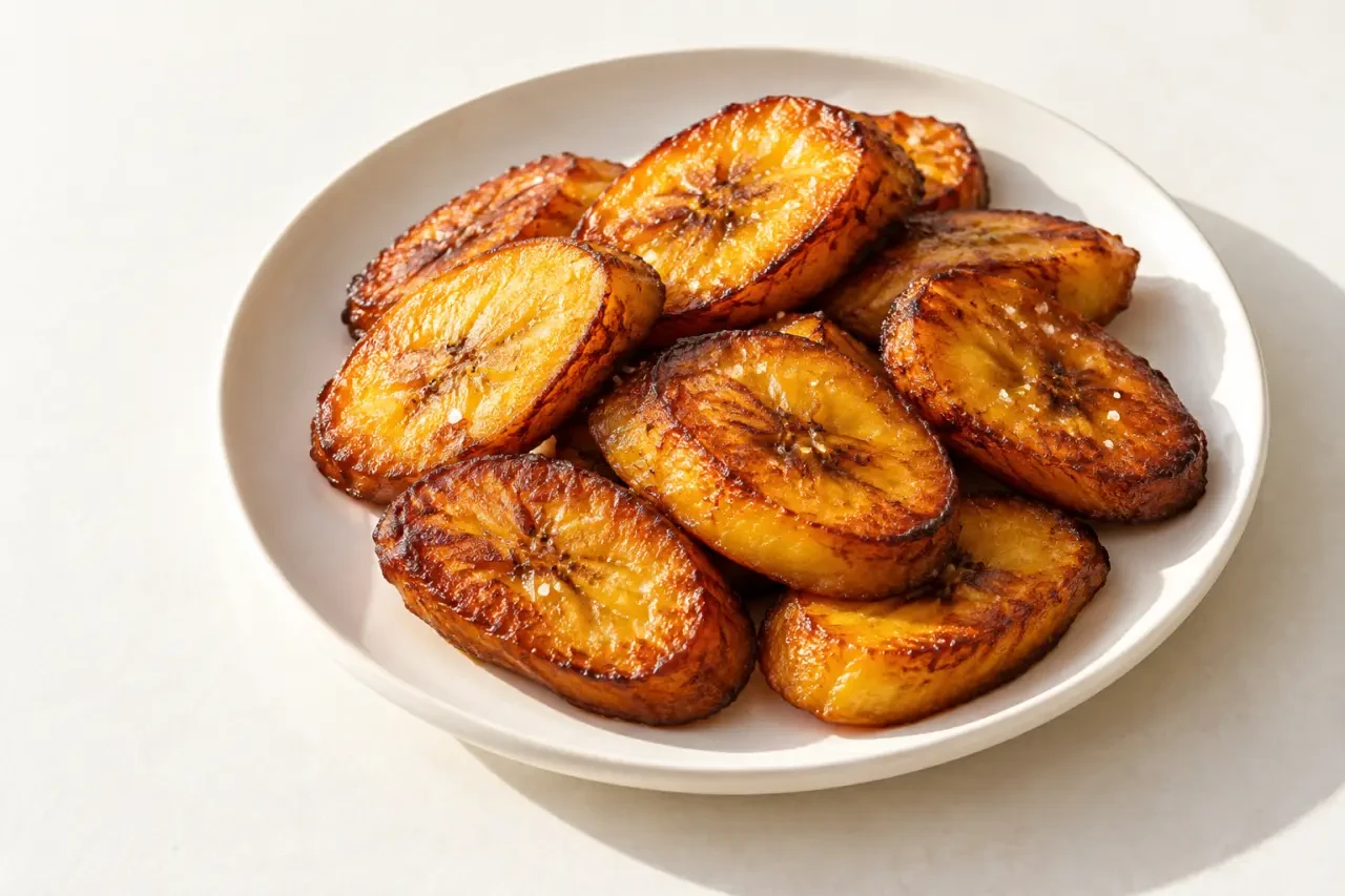 Frire banane plantain : tranches dorées et fondantes servies dans une assiette
